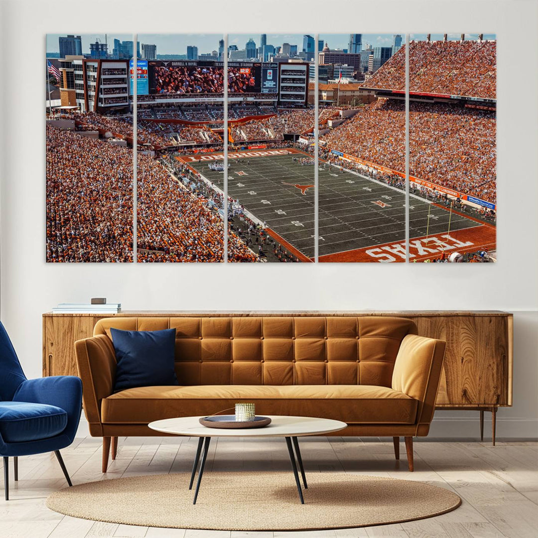 University of Texas Longhorns Football Team Print - Austin Darrell K Royal-Texas Memorial Stadium Wall Art Canvas Print