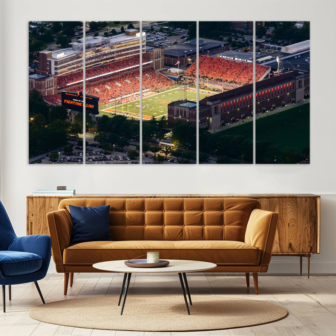 University of Illinois Fighting Illini Football Team Print - Champaign Illinois Memorial Stadium Wall Art Canvas Print