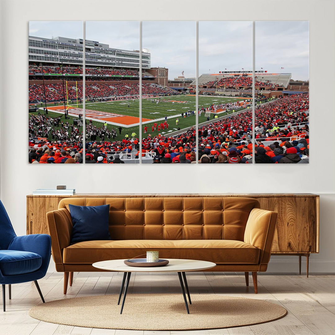 University of Illinois Fighting Illini Football Team Print - Champaign Illinois Memorial Stadium Wall Art Canvas Print