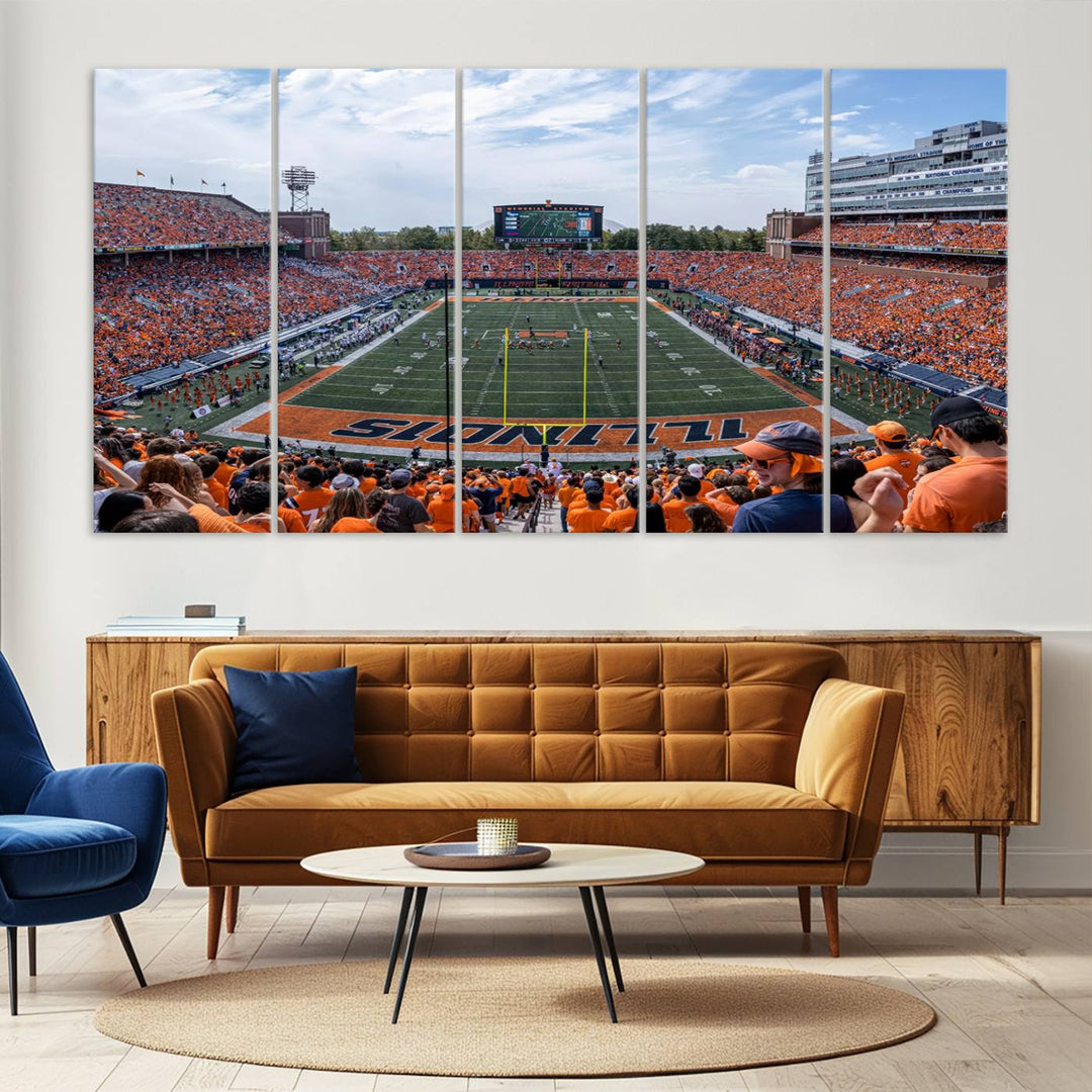 University of Illinois Fighting Illini Football Team Print - Champaign Illinois Memorial Stadium Wall Art Canvas Print