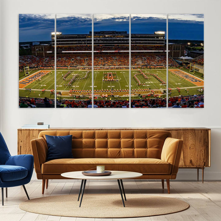 University of Illinois Fighting Illini Football Team Print - Champaign Illinois Memorial Stadium Wall Art Canvas Print