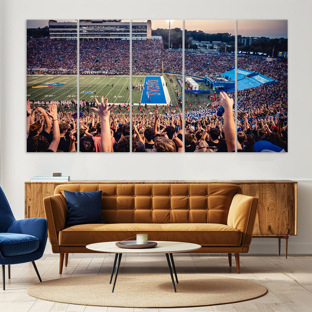 University of Kansas Jayhawks Football Team Print - Lawrence Kansas Memorial Stadium Wall Art Canvas Print