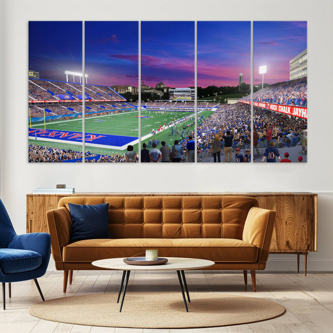 University of Kansas Jayhawks Football Team Print - Lawrence Kansas Memorial Stadium Wall Art Canvas Print