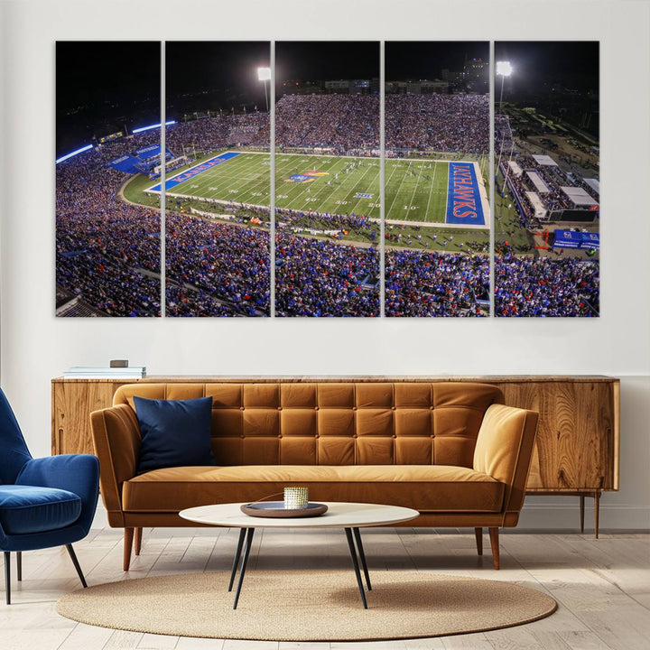 University of Kansas Jayhawks Football Team Print - Lawrence Kansas Memorial Stadium Wall Art Canvas Print