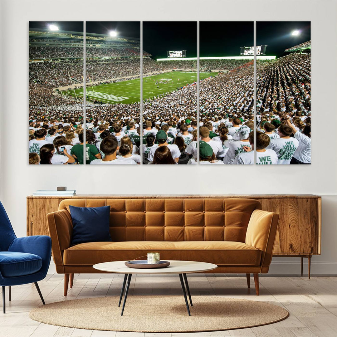 Michigan State Spartans Football Team Print - East Lansing Spartan Stadium Wall Art Canvas Print