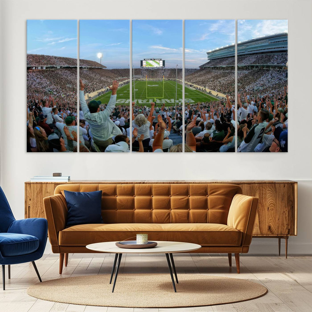 Michigan State Spartans Football Team Print - East Lansing Spartan Stadium Wall Art Canvas Print