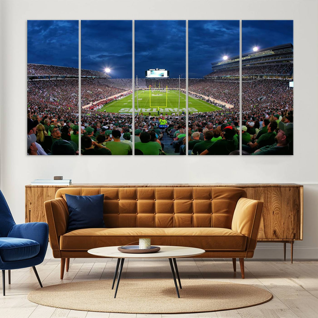 Michigan State Spartans Football Team Print - East Lansing Spartan Stadium Wall Art Canvas Print