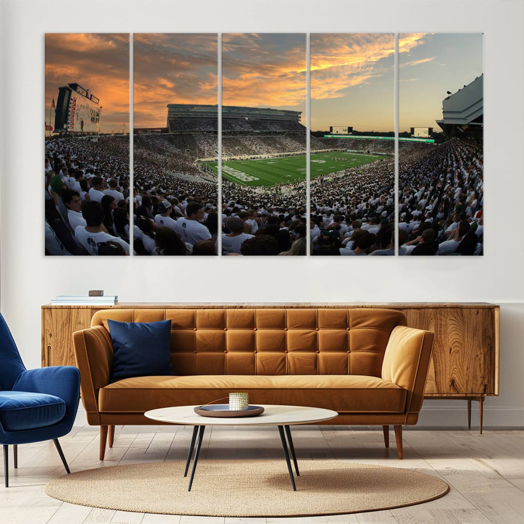 Michigan State Spartans Football Team Print - East Lansing Spartan Stadium Wall Art Canvas Print