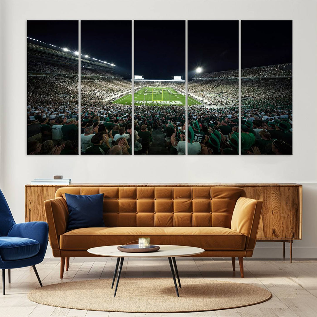 Michigan State Spartans Football Team Print - East Lansing Spartan Stadium Wall Art Canvas Print