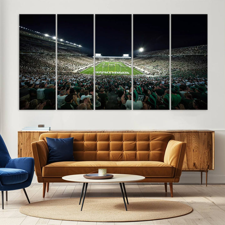 Michigan State Spartans Football Team Print - East Lansing Spartan Stadium Wall Art Canvas Print