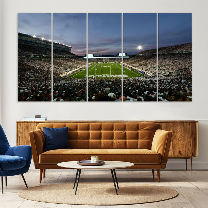 Michigan State Spartans Football Team Print - East Lansing Spartan Stadium Wall Art Canvas Print