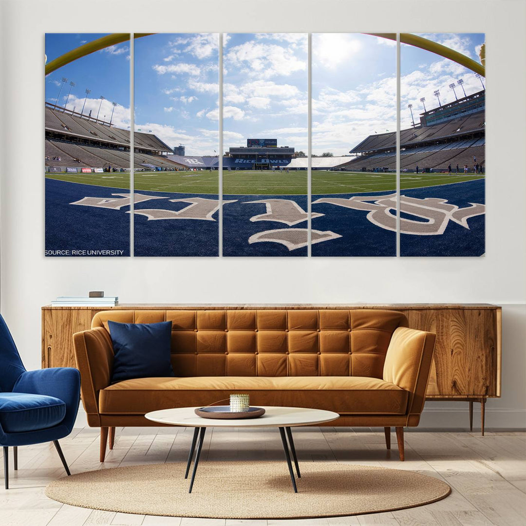 Rice University Owls Football Team Print - Houston Rice Stadium Wall Art Canvas Print