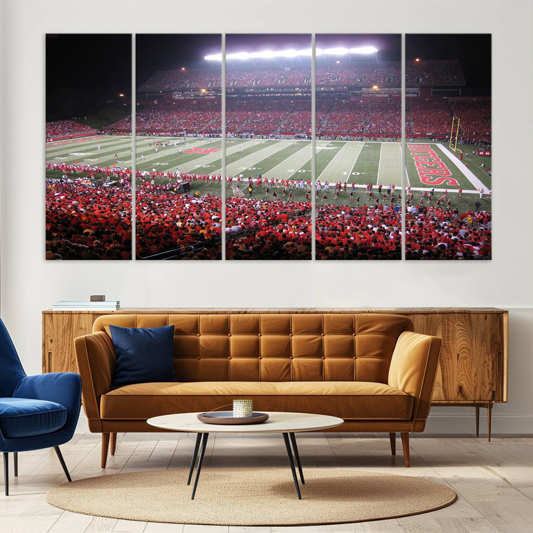 A bustling night game at SHI Stadium is captured as Rutgers Scarlet Knights wall art on a gallery-quality canvas print.