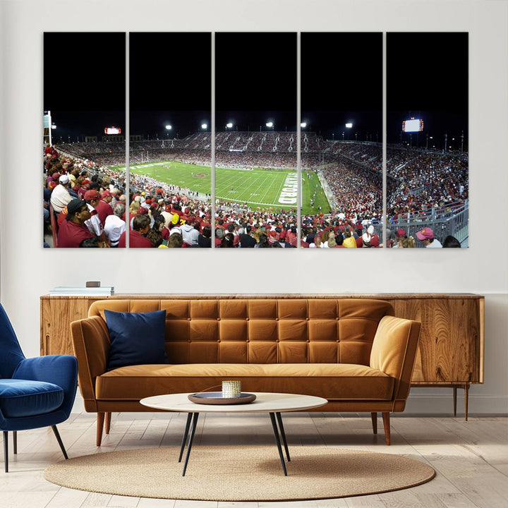 This Stanford University Cardinal Football Team canvas print, depicting fans in red filling Stanford Stadium at night, is perfect.