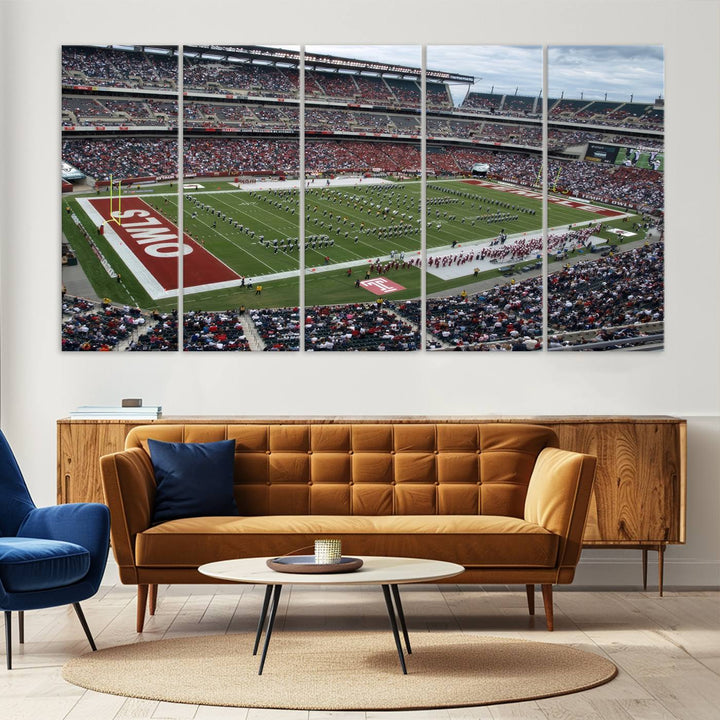 Aerial view wall art of Lincoln Financial Field during a Temple Owls game.