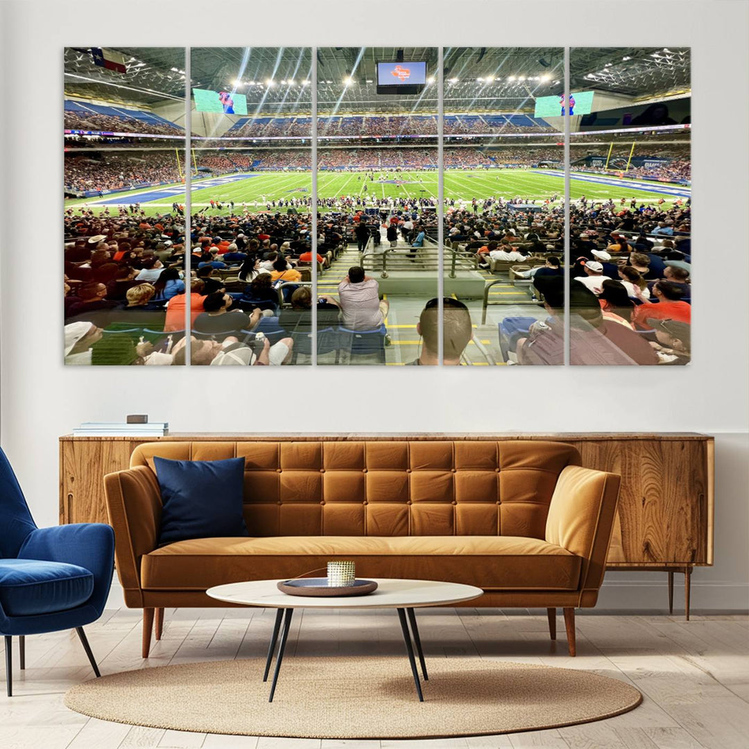 The UTSA Roadrunners Alamodome canvas print hangs in the living room.