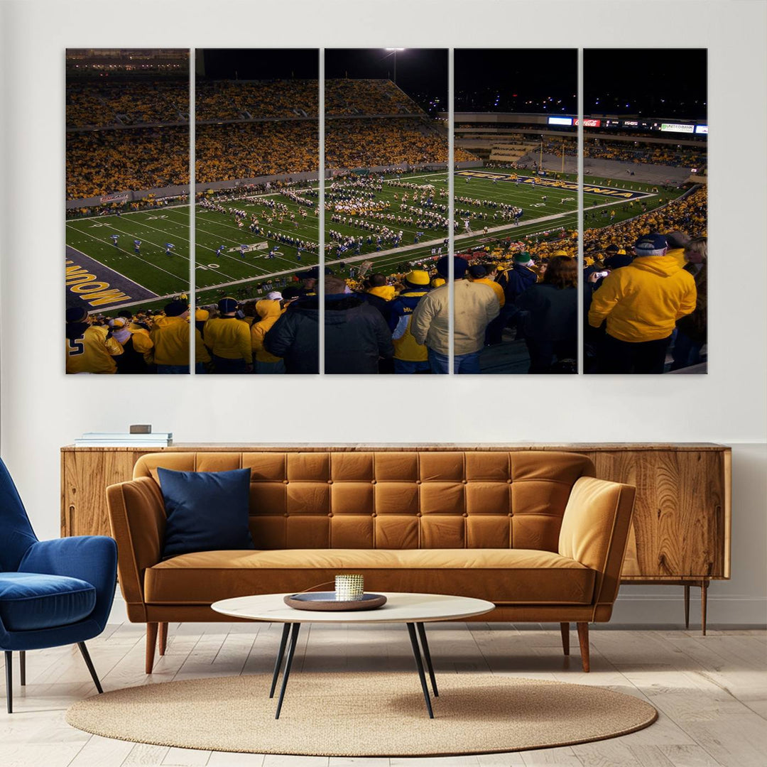 West Virginia Uni Mountaineers Football Canvas Wall Art Print.