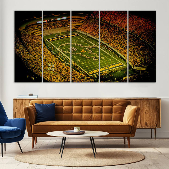 West Virginia University Mountaineers Football Team Print - Milan Puskar Stadium Canvas Print Wall Art, Morgantown City Print