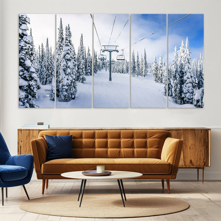 Winter Ski Lift Landscape Wall Art | Snowy Mountain Adventure | Framed and Ready to Hang | Perfect for Cabin Wall Art, Farmhouse Decor