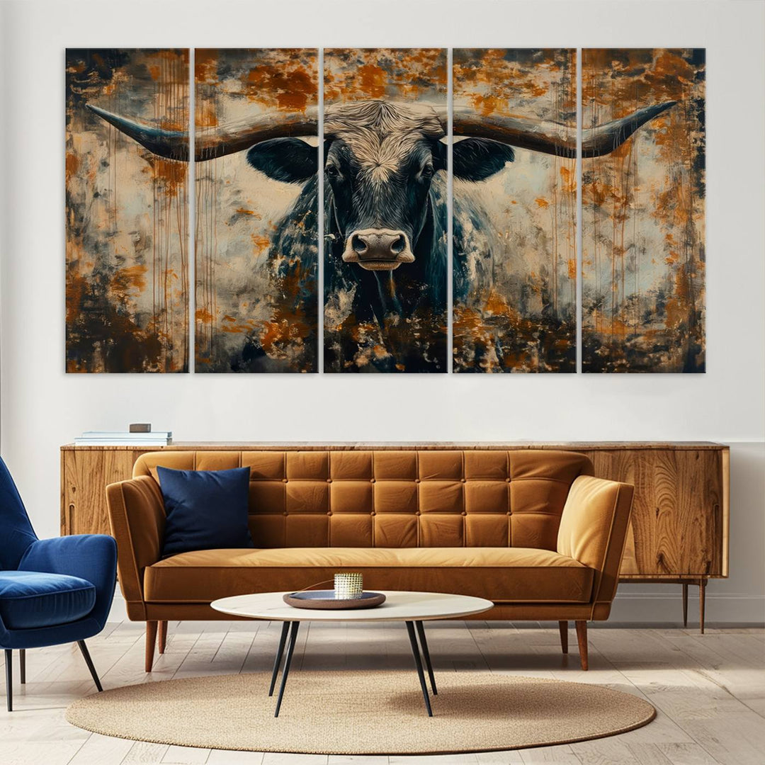 Abstract Longhorn Bull Wall Art | Rustic Western Wall Decor | Framed and Ready to Hang | Ideal for Farmhouse, Lodge, and Barn Decor