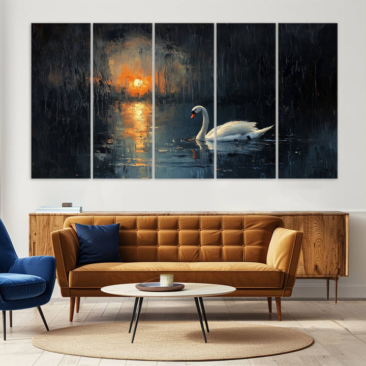 Abstract Swan on Water Wall Art Canvas Print - Elegant Nature Scene for Modern Home Decor