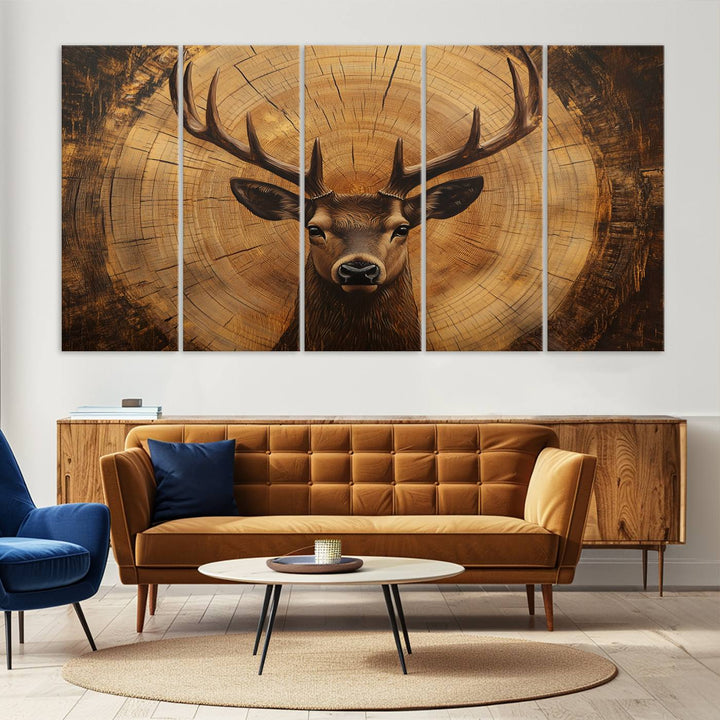 Deer Wall Art Canvas Print | Ready to Hang Canvas Print of a Stag with Rustic Tree Rings | Perfect for Farmhouse Wall Decor, Cabin Wall Art