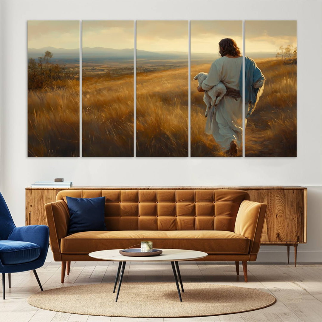 Jesus the Good Shepherd Wall Art Canvas Print - Inspirational Christian Religious Print for Prayer Room Decor