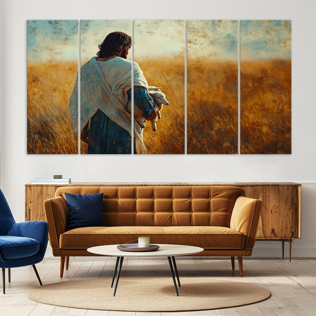 Jesus the Good Shepherd Wall Art Canvas Print - Inspirational Christian Religious Print for Prayer Room Decor