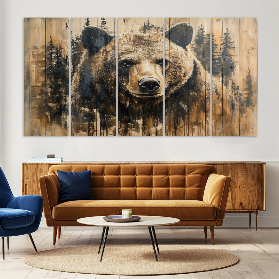 Rustic Bear Wall Art Canvas Print | Framed & Ready to Hang | Rustic Animal Artwork for Living Room, Office, Cabin, or Nature-Inspired Décor