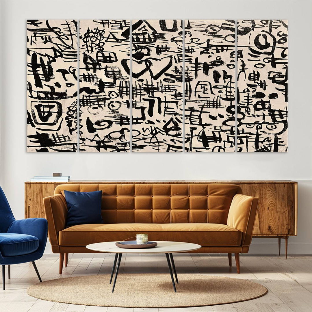 Love-in-People and Love and Chaos Abstract Wall Art | Bold Black and White Ready to Hang | Modern Expressionist Graffiti-Inspired Decor