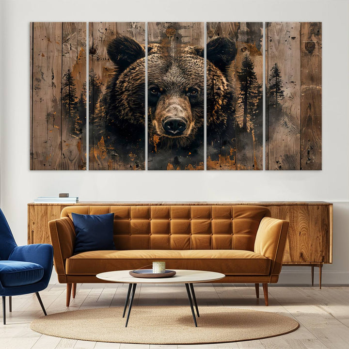 Rustic Bear Wall Art | Triptych Canvas Print | Rustic Cabin Wall Decor | Forest-Inspired Animal Art | Perfect for Farmhouse or Woodland Print