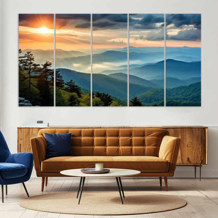 Sunrise Over Mountain Range Wall Art | Canvas Print Ready to Hang | Perfect for Farmhouse Wall Decor, Cabin Wall Art, Nature-Inspired Home