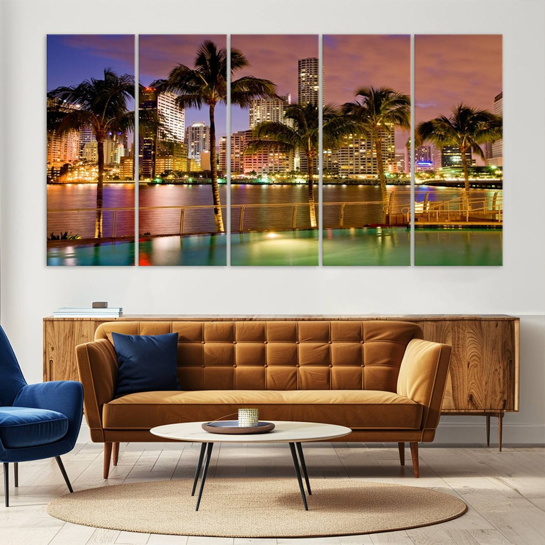 Art mural MIAMI Impression sur toile Miami Skyline avec palmiers