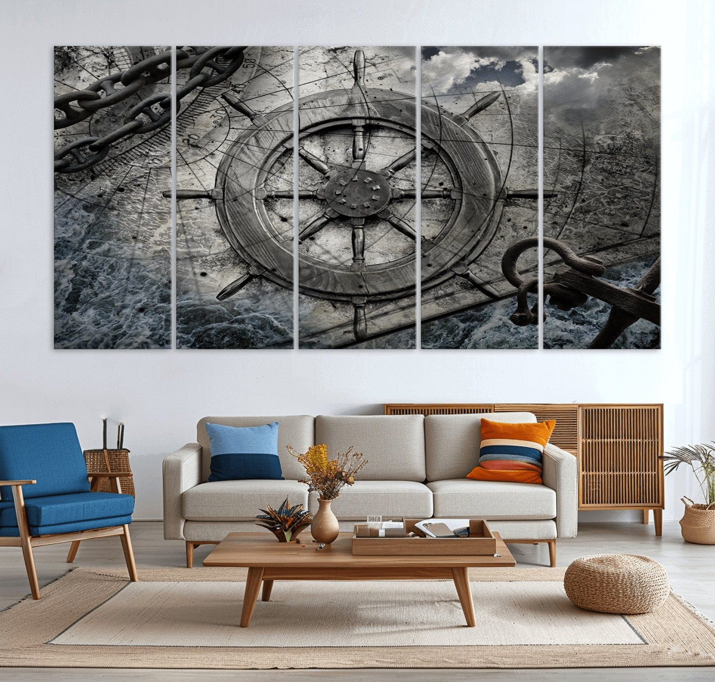 36770-MGV-CV-36X24-Ship Steering Wheel Vintage Wall Art Canvas Print