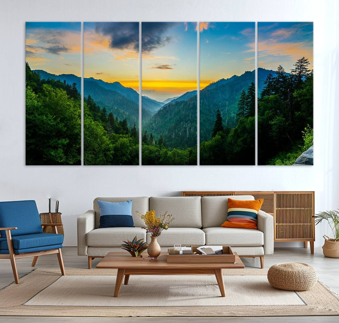 The Glamorous Landscape Canvas Wall Art is featured in the dining room.