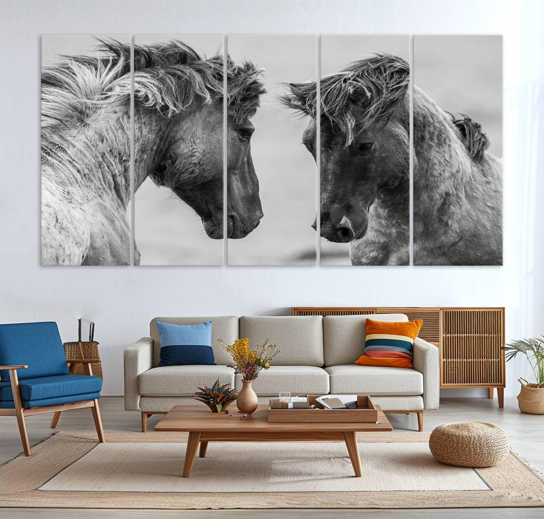 The White Horses Wall Art Canvas Print adorns the dining area wall.