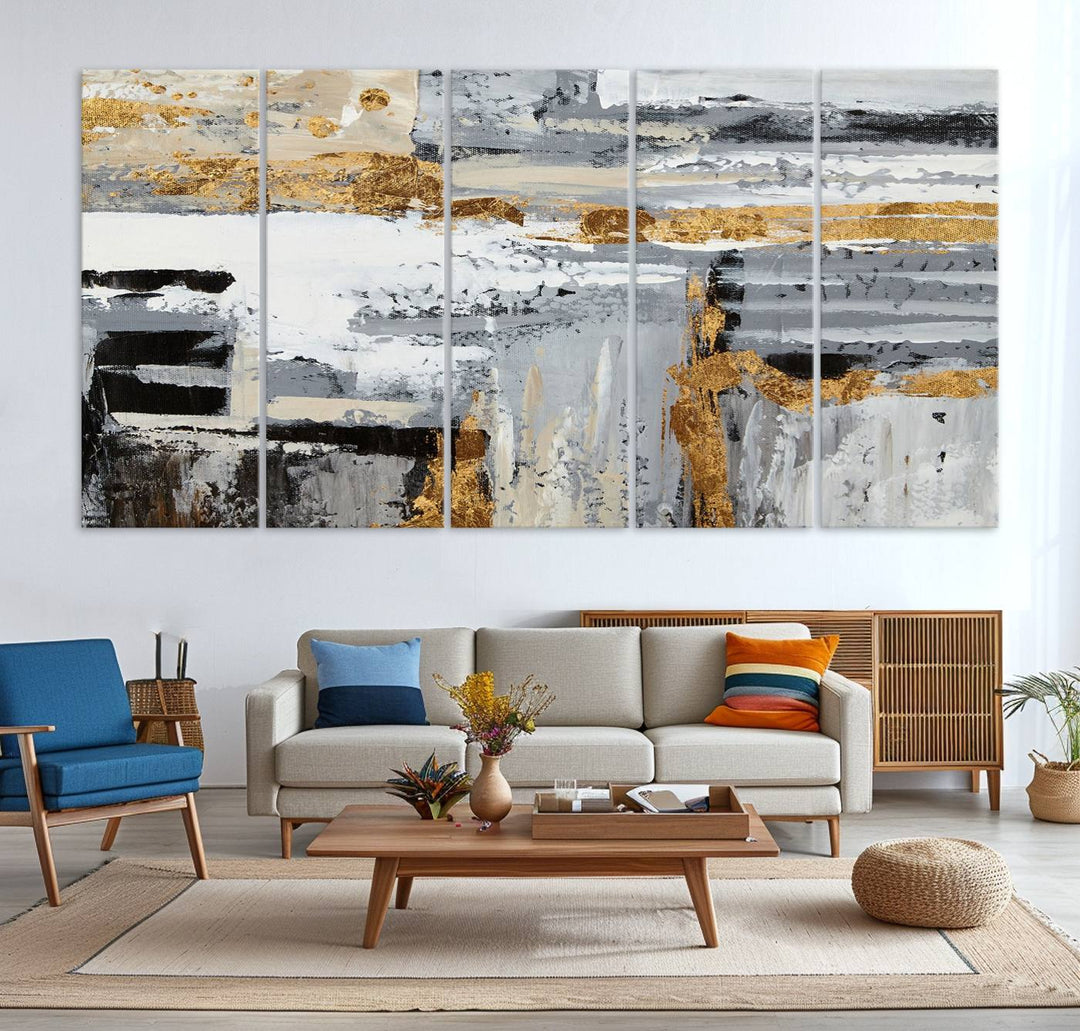 The Abstract Painting Canvas Wall Art in gray tones radiates modern elegance.