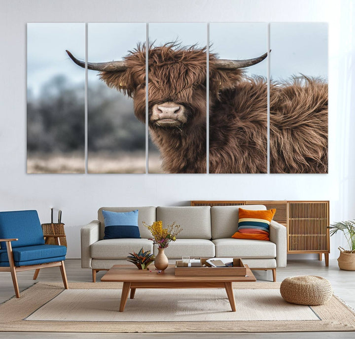 Fluffy Highland Cow Wall Art Canvas Print.