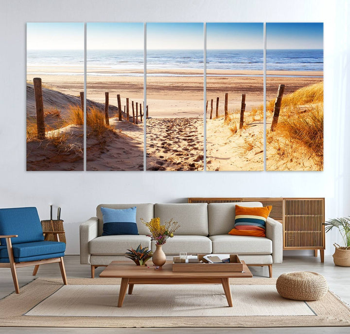 Serene Beach Path Canvas Art, Giclee Canvas Print with Gallery Wrap, Coastal Sand Dunes Wall Art Featuring Canon Print Quality