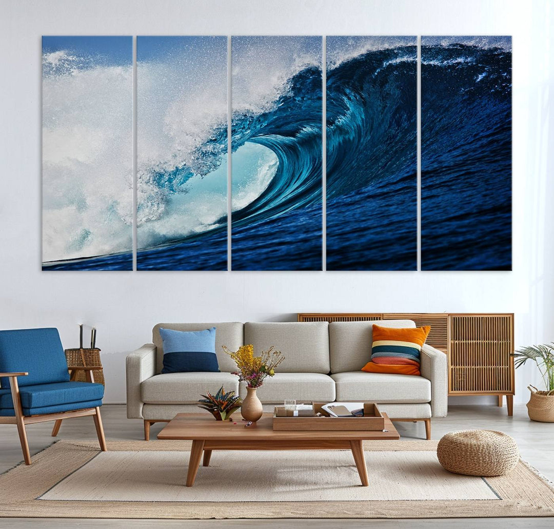 Ocean Wave at Sunset Canvas Art, Large Wall Print of Vibrant Water Waves, Coastal Art for Living Room and Dining Room Decor