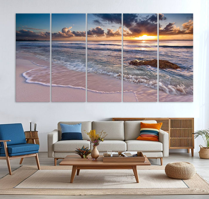 Sea Ocean Sunset Beach Wall Art Canvas Print.