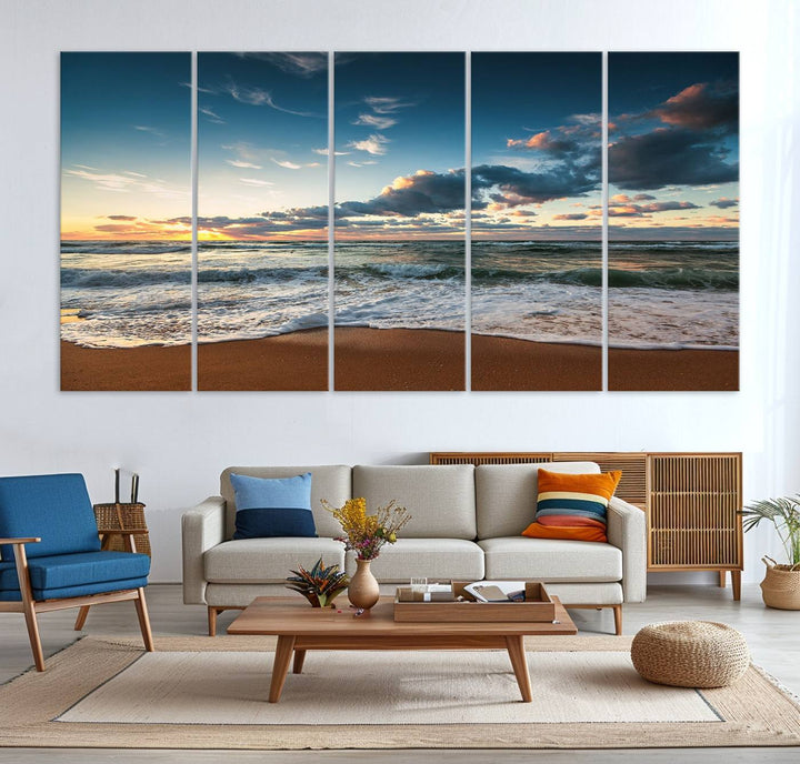 Ocean Beach Wall Art Canvas Print hangs prominently.