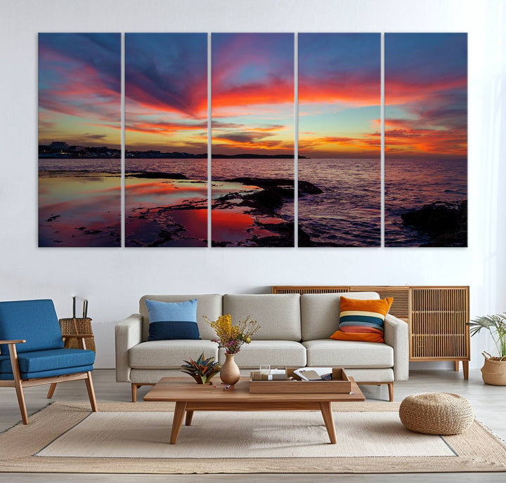 The Glorious Sunset on The Beach canvas print adorns the dining room.