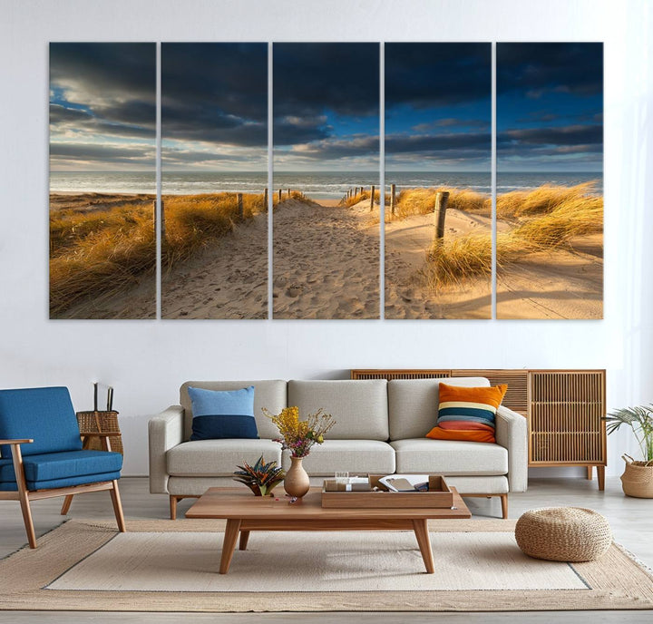 Museum-quality Ocean Beach Dark Clouds canvas print.