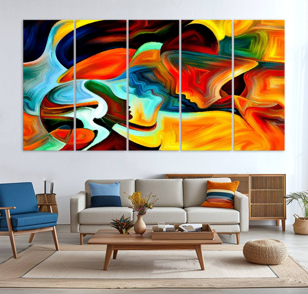 The kitchen wall features the Human Love Figures Abstract Wall Art Canvas Print.