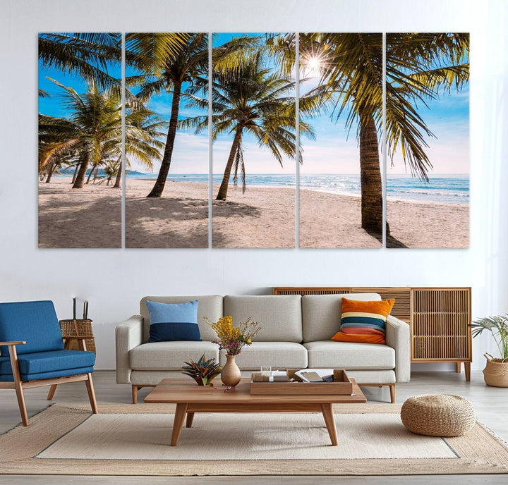 The Palm Beach Tropical Island Canvas Print is perfect wall art for a sunny beach vibe.