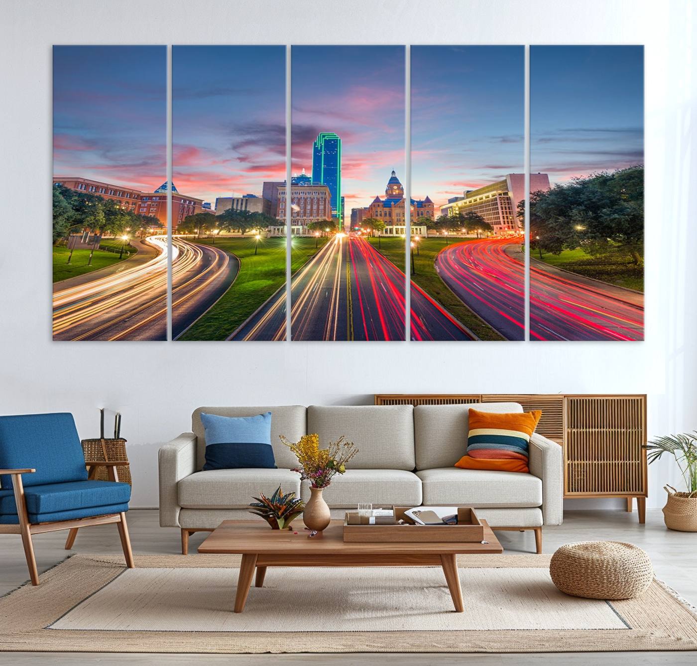 33960-MGV-CV-36X24-Dallas City Lights Large Wall Art Dallas Cityscape Canvas Print Framed Living Room Decor