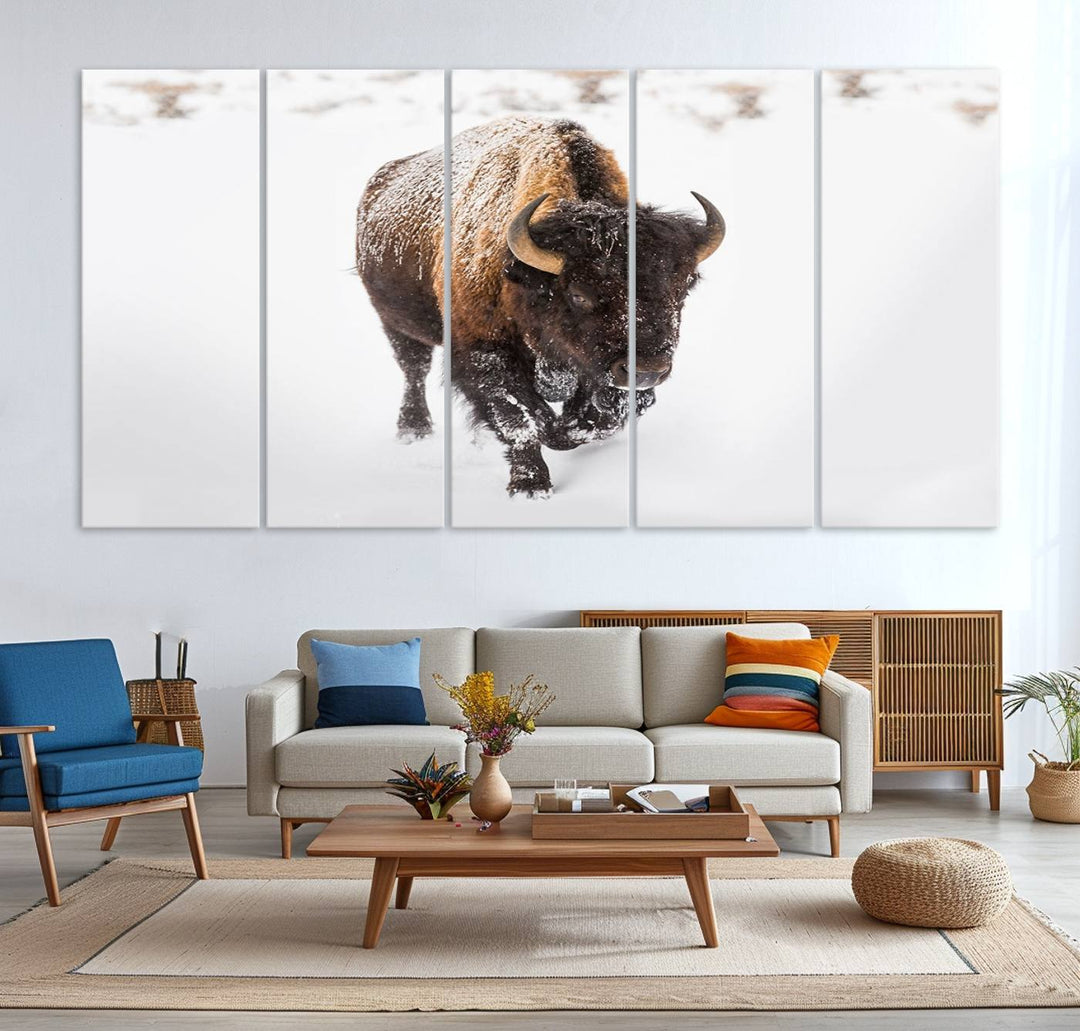 Bison Winter Wall Art Canvas Print for farmhouse decor.