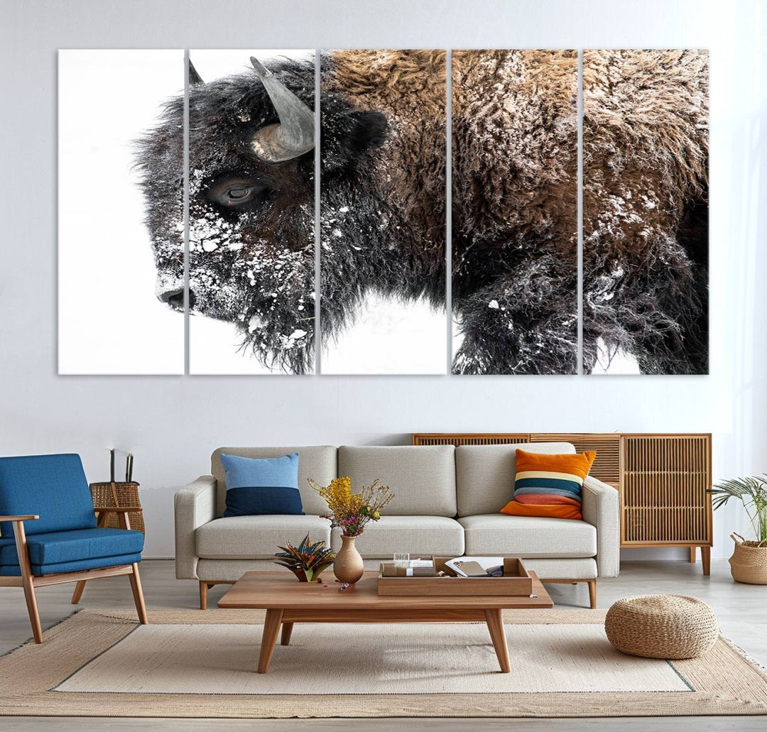 The American Bison Wall Art Print is prominently displayed on the wall.