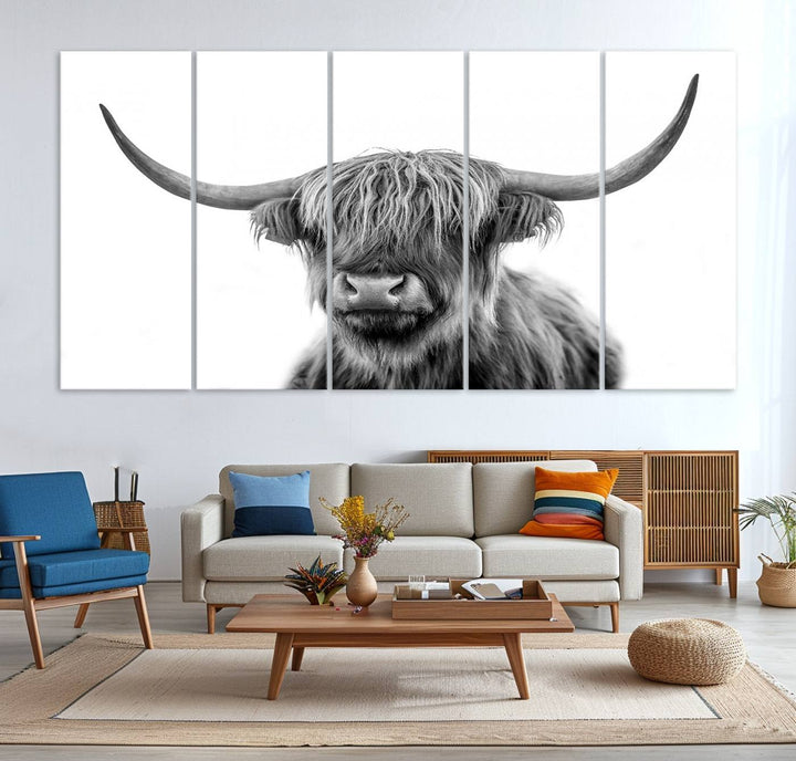 The Grayscale Scottish Highland Cow canvas is a museum-quality piece perfect for your dining room. Enjoy free shipping on this stunning artwork!.